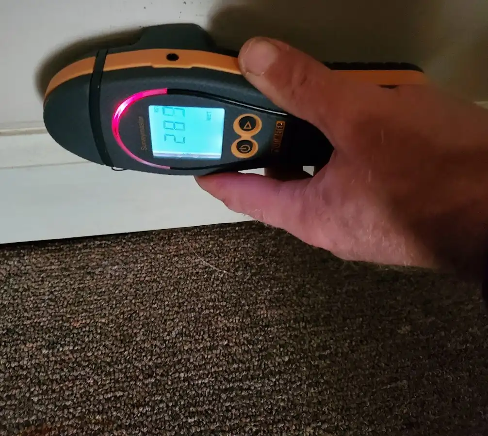 Moisture detection at baseboard during Storm Damage Restoration in Alfred